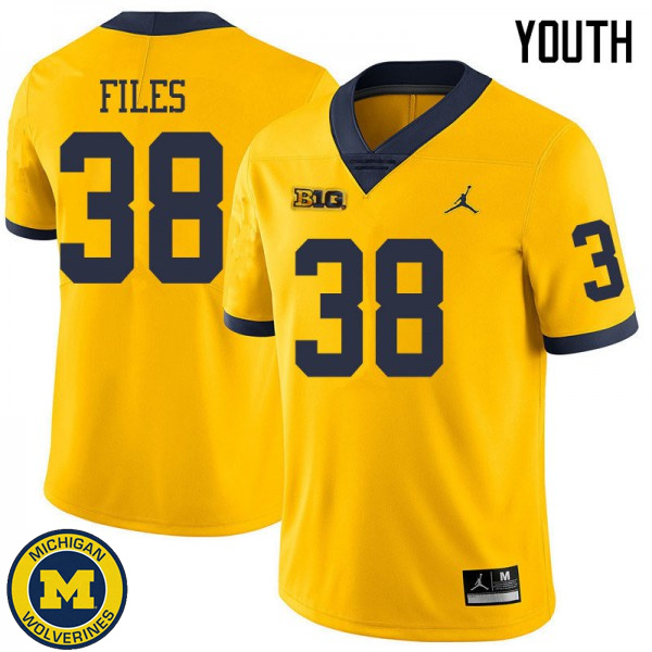 Youth Michigan Wolverines #38 Joseph Files Yellow Jordan Brand Replica Jersey